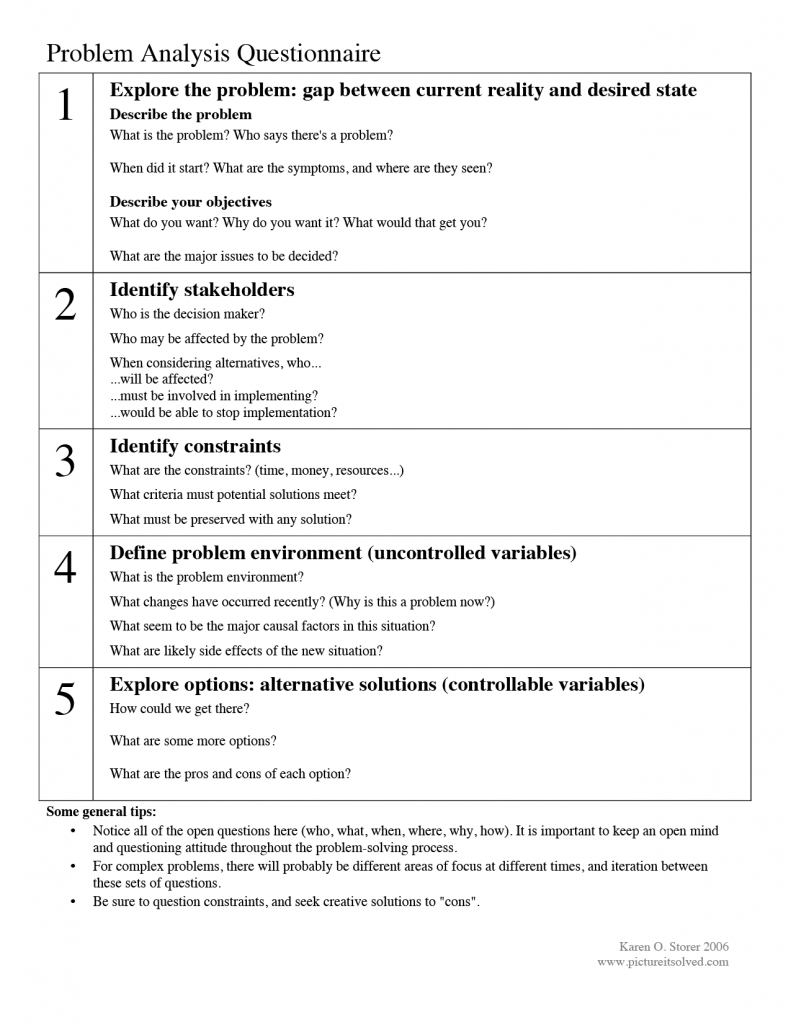 problem solving ability questionnaire